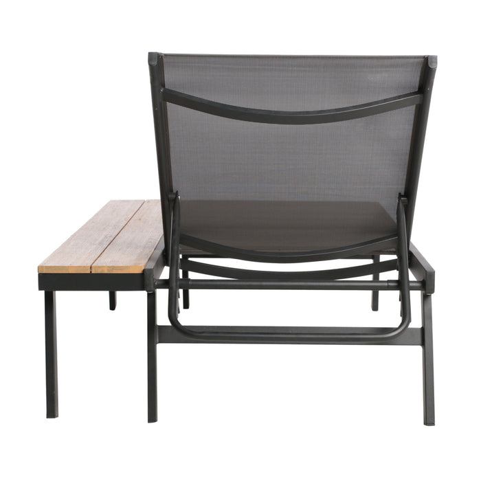 Waterloo - Chaise Lounge With Attached Wood Side Table (Set of 2) Adjustable Eucalyptus Wood And - Gray / Black