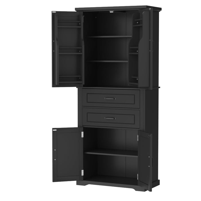 Multi Functional Storage Cabinet With Adjustable Shelves, 2 Drawers, Door Shelves