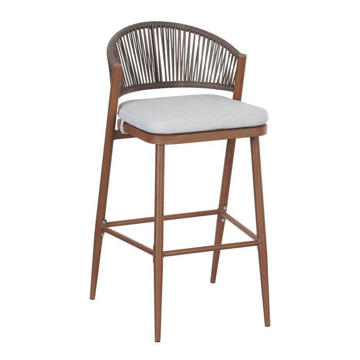Outdoor Bar Height Metal Frame Counter Stools With Scallop Shaped Backrest & Water Resistant Cushions