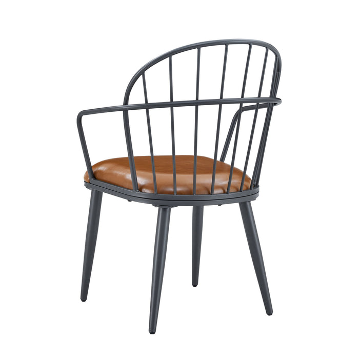 Industrial Inspired Upholstered Dining Chair Set With Metal Legs (Set of 2) - Brown