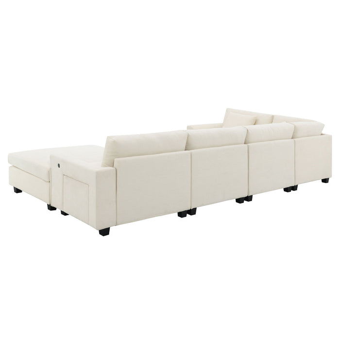 U Shaped Sectional Sofa 6 Seat Couch Set With Oversized Ottoman, Hidden Armrest Storage And Cup Holders USB Charging Ports Wide Seat Sofa