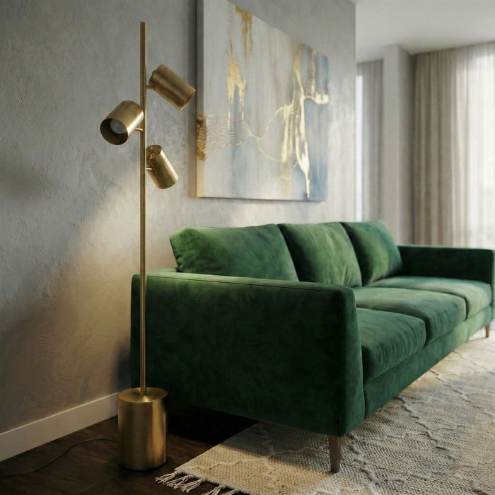 Harmony - Floor Lamp With Rotary Switch Triple Spots Block Base - Gold