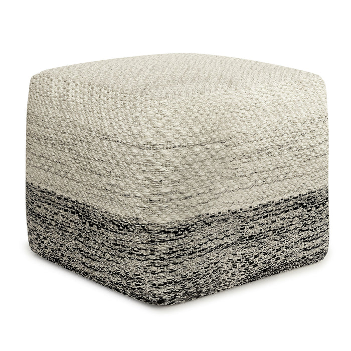 Macie - Square Woven Outdoor / Indoor Pouf - Gray / White