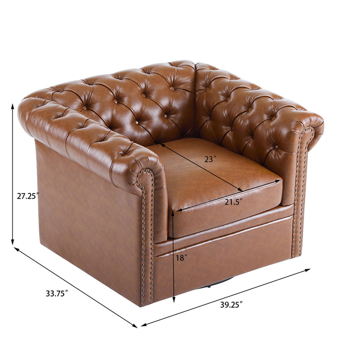 Chesterfield Style Swivel Club Chair With Button Tufted