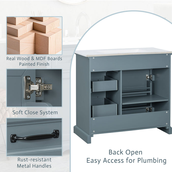 36" Bathroom Vanity With Sink, 2 Tip-Out Drawers, Soft Close Hinges
