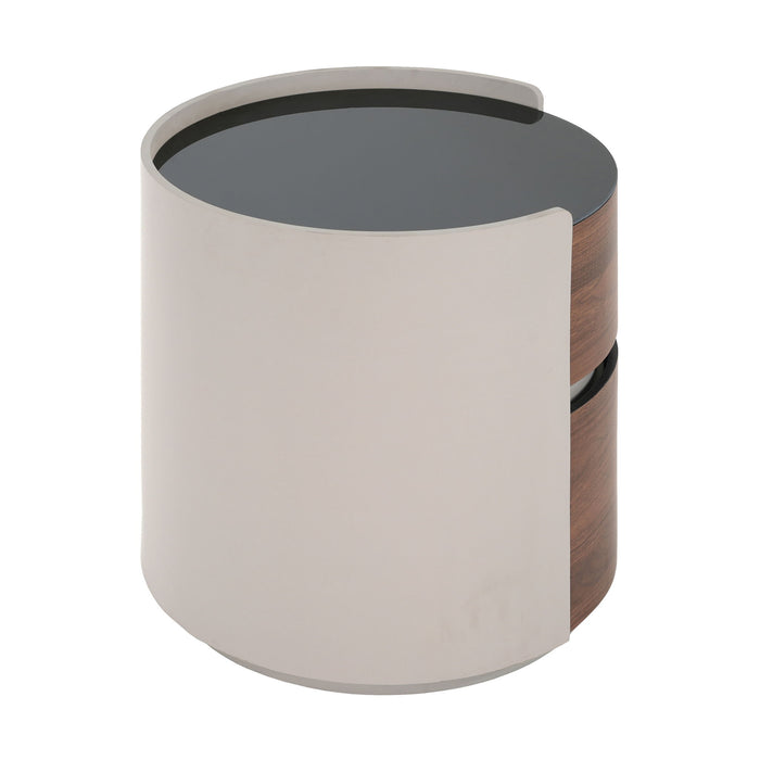 Italian Retro Double Storage Round Side Table - Gray Brown