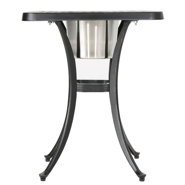 Outdoor Cast Aluminum Bistro Table With Ice Bucket - Black Copper