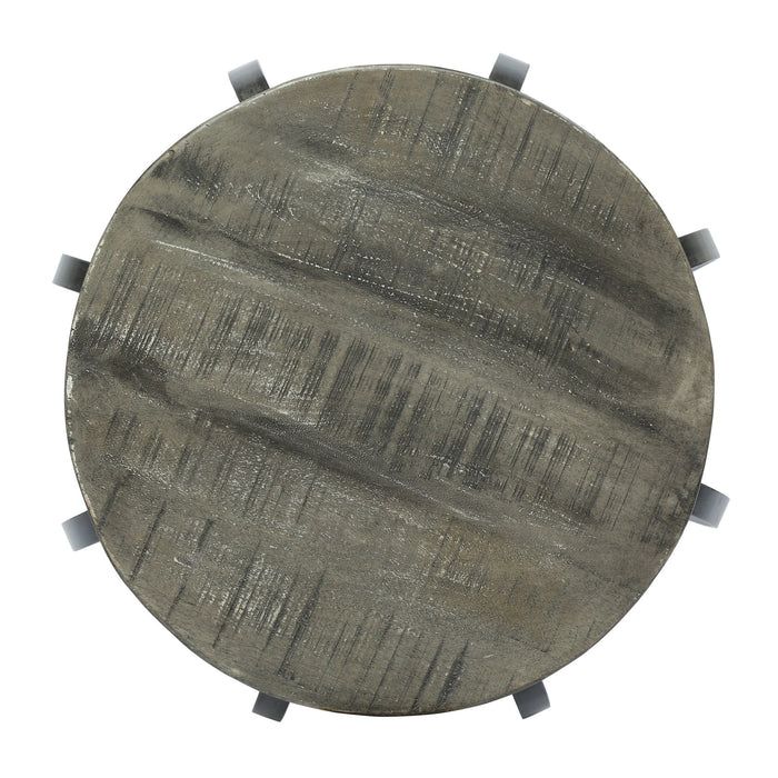 Modern Industrial End Table With Mango Wood Top And Iron Frame - Gray