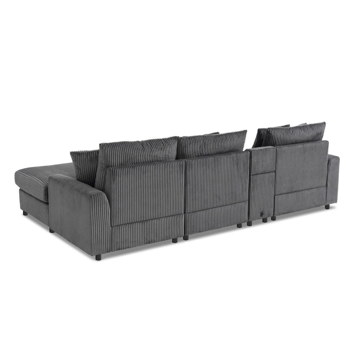 Sectional With Bluetooth Speakers L Shaped Couch With Console USB Charger, Cup Holders Storage Ottoman Deep And Wide Seat Cloud Sofa