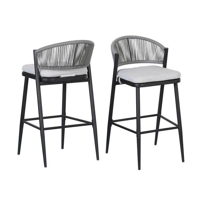 Outdoor Bar Height Metal Frame Counter Stools With Scallop Shaped Backrest & Water Resistant Cushions