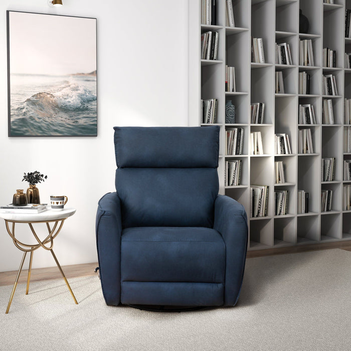 Carson - Swivel Glider Suede Recliner Chair - Midnight Blue