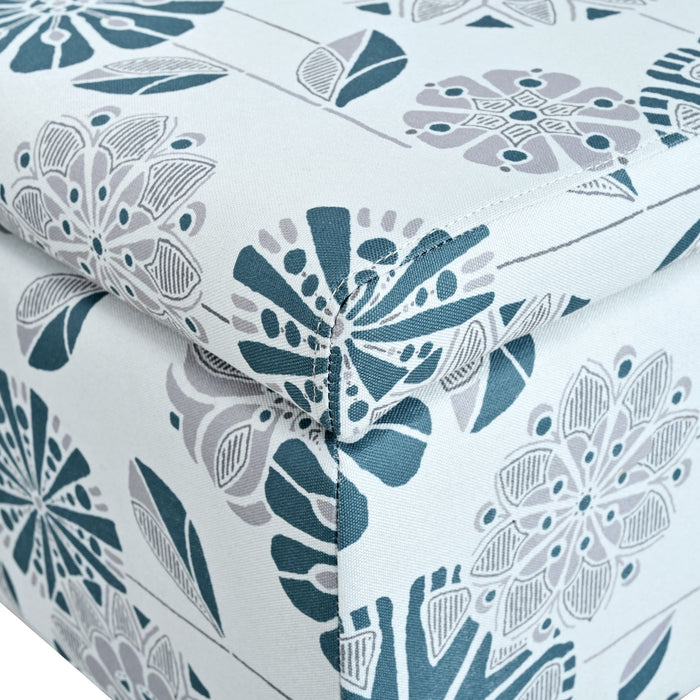 Luxury Storage Ottoman With Floral Patterned Fabric, Soft-Close Hinges, Multi Functional