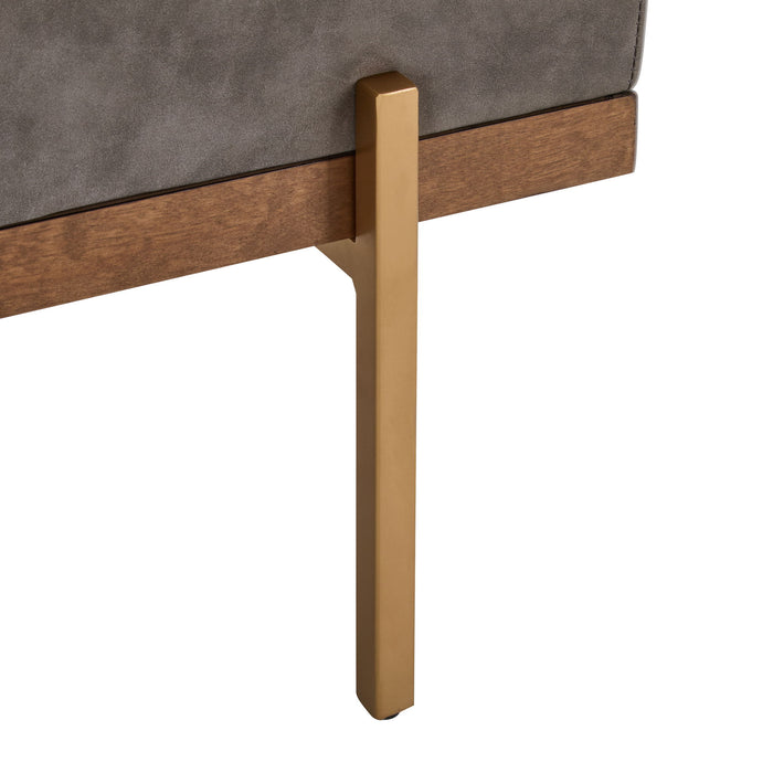 Thorian - Luxury Upholstered Ottoman Bench With Channel Tufting And Metal Base - Gold / Gray