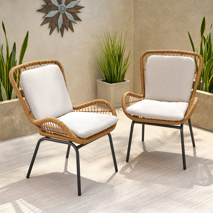 Outdoor Wicker Club Chair With Cushions (Set of 2)