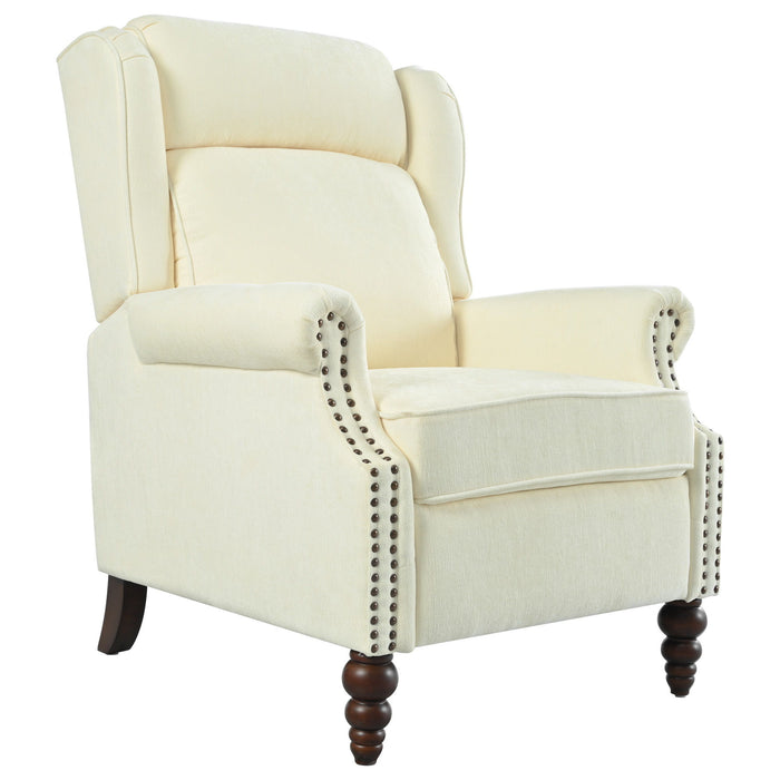 Push Back Recliner Chair Upholstered Recliner Armchair With Classic Wing Back And Solid Gourd-Shaped Legs
