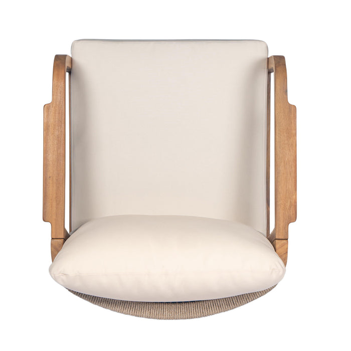 Outdoor Lounge Chair With Woven Backrest, Solid Wood Frame, Comfortable Cushions