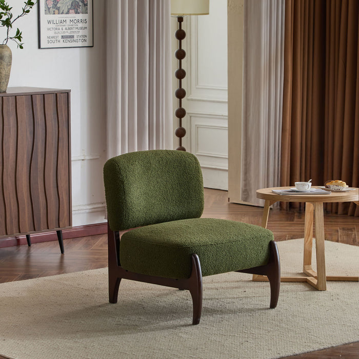 Modern Boucle Lounge Chair With Solid Wood Fram
