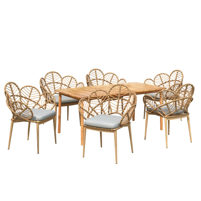 Kirk - Outdoor Patio 7 Pieces Chat Set With Wicker Chairs Cushions & Table - Beige / Light Brown / Teak