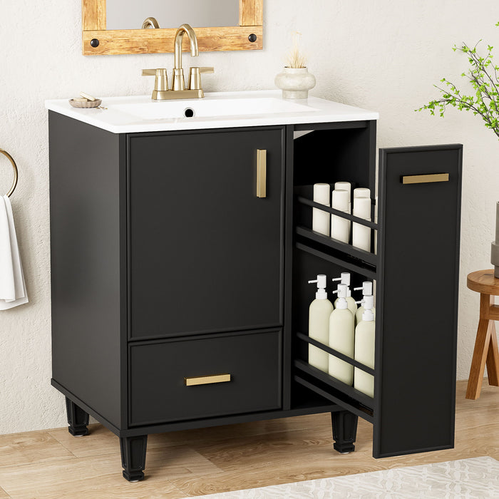 Bathroom Vanity With Sink, Deep Drawer, Door Shelf, 2 Tier Basket