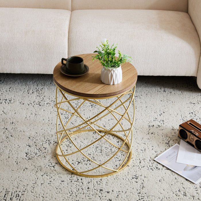 Contemporary Golden Side Table With Top And Metal Frame - Natural / Gold