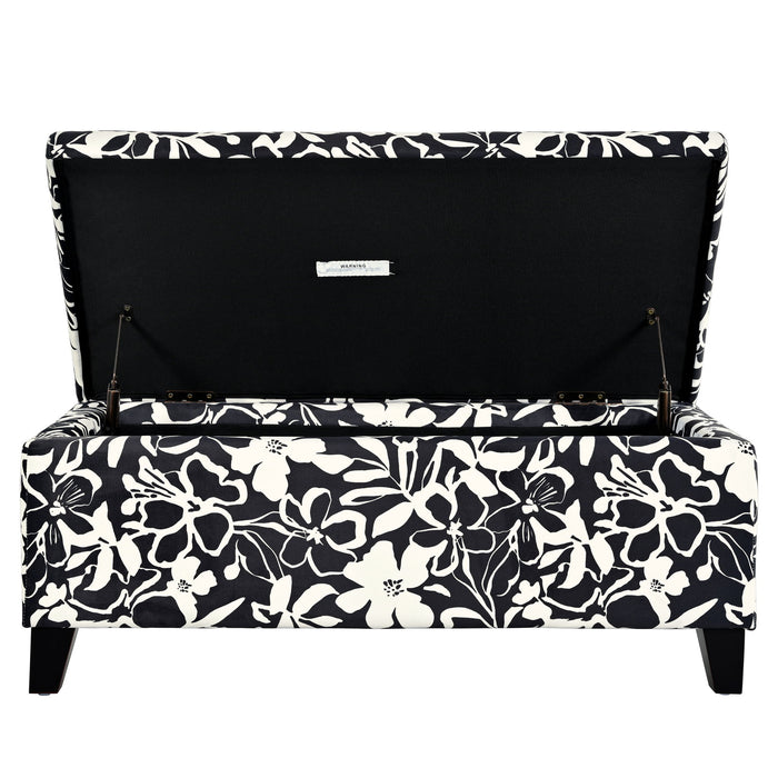 Luxury Storage Ottoman With Floral Patterned Fabric, Soft-Close Hinges, Multi Functional