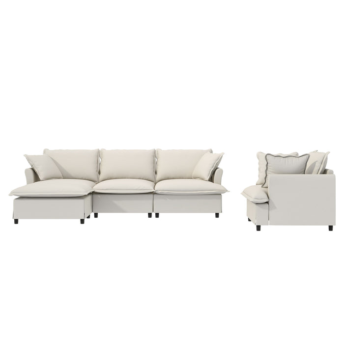 Living Room Set Modular Sectional Couch, Upholstered Sofa & Armchair & Movable Ottoman