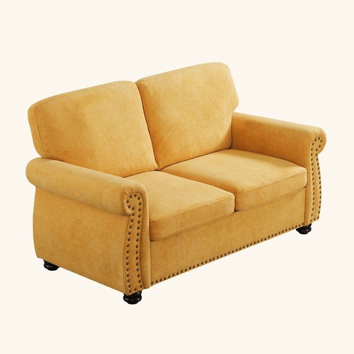 Soft Loveseat, Upholstered 2 Seater Couch, Loose Back Cushions And Turned Legs