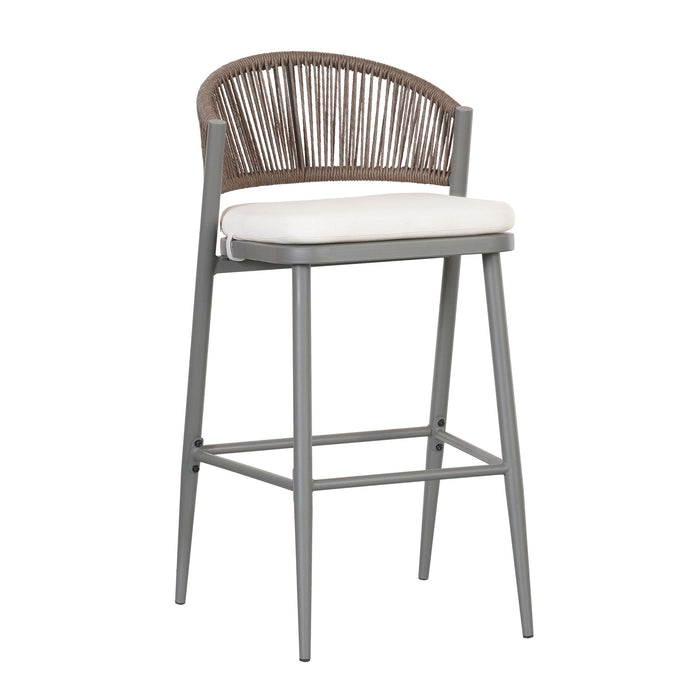 Outdoor Bar Height Metal Frame Counter Stools With Scallop Shaped Backrest & Water Resistant Cushions
