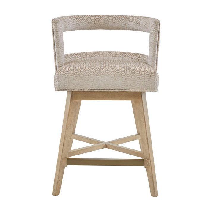 Contemporary Design Swivel Counter Stool With Low Back Support Polyester And Solid Wood - Cream