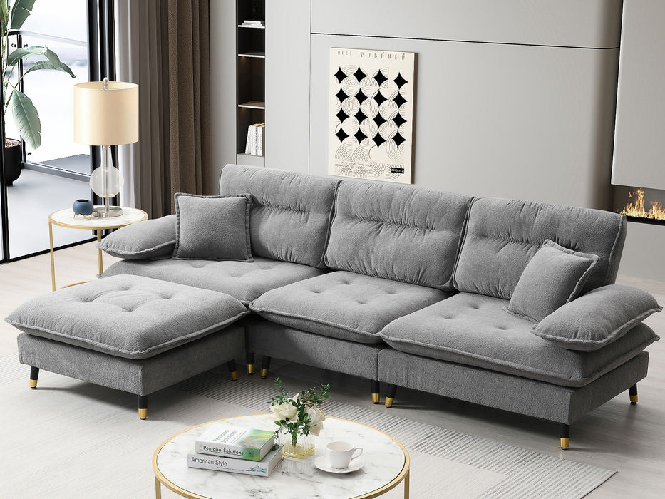 L Shaped Convertible Sectional Sofa 4 Seat Tufted Couch Set With Two Tone Adjust Legs Cloud Movable Ottoman
