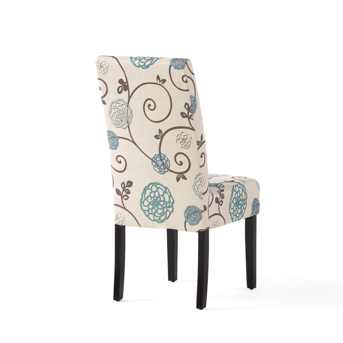 Contemporary Dining Chair Set With Rubberwood Legs - White / Blue