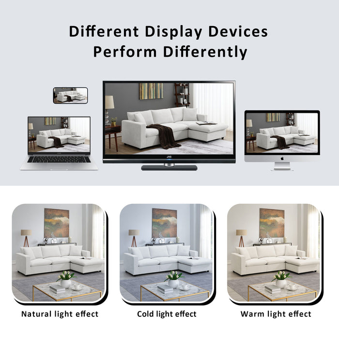 Modern Sectional Sofa With Throw Pillows, Cloud L Shaped Couch Set With Wide 4 Seat Comfy Couch Set With Movable Ottoman