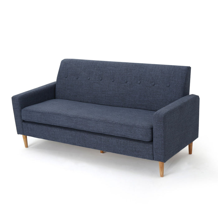 Mid Century Modern 3 Seater Sofa With Button Tufting - Dark Blue