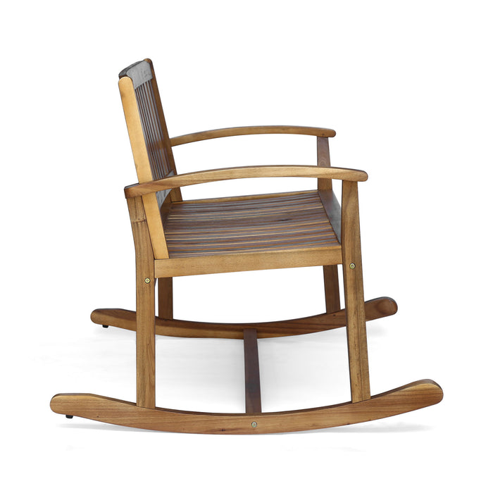 Outdoor Rocking Loveseat With Acacia Wood Frame - Natural