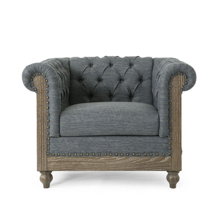 Fabric Upholstered Club Chair With Scrolled Tuxedo Arms