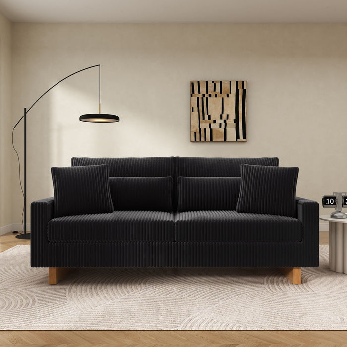 Modern Corduroy Loveseat Sofa With 4 Pillows