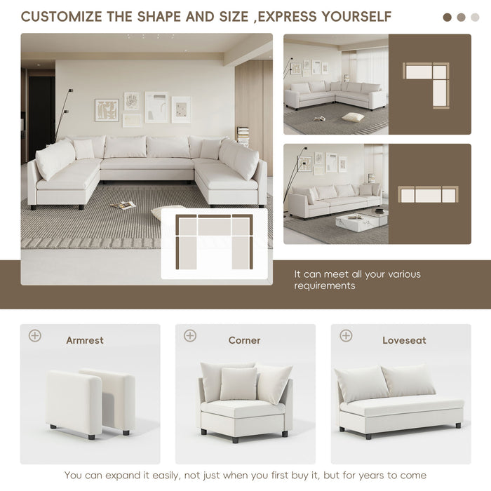 Modular Sectional Reversible U Shaped Couch Set, Free Combination Minimalist Style Oversized 8 Seat Convertible Sofa