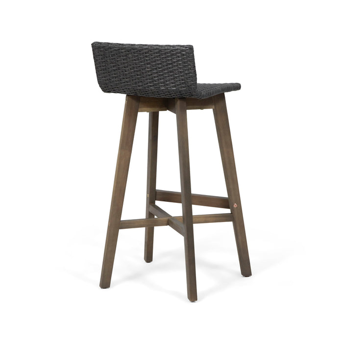 Equinox - Outdoor Barstool With Rattan Wicker Top And X Stretcher Frame (Set of 2)