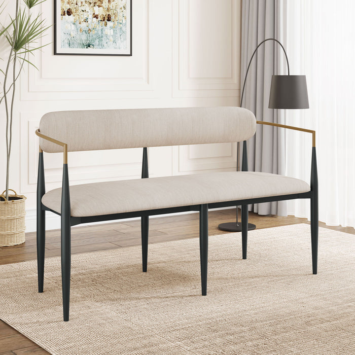 Modern Upholstered Loveseat Settee - Beige / Black / Gold