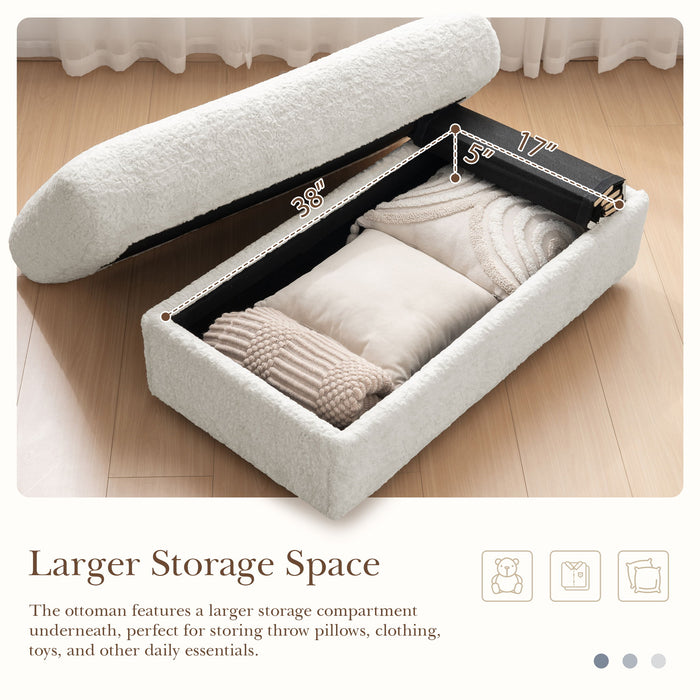 Oversized Chaise Lounge Indoor Rabbit Fur Sofa Bed With Storage Ottoman And Armrests Cup Holders With Deep Seat