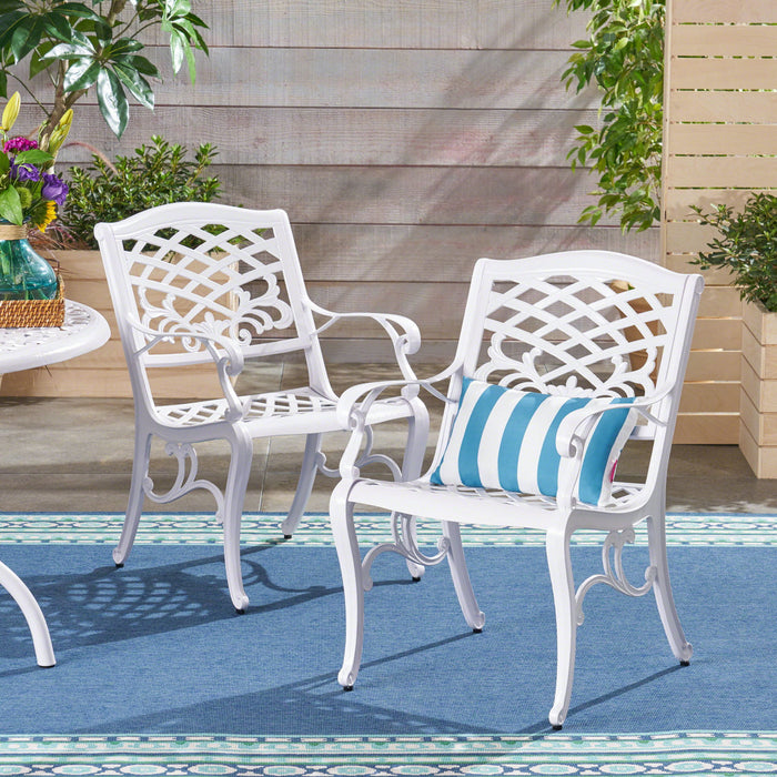 Unravel - Outdoor Arm Chair With Scroll Design And Floral Accents (Set of 2) - White