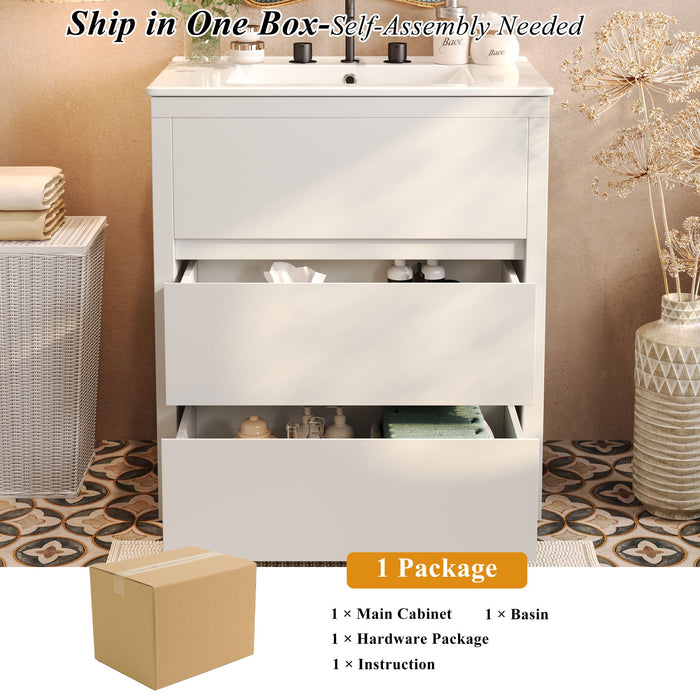 Freestanding Bathroom Vanity With Ceramic Sink, 2 Full Extension Drawers