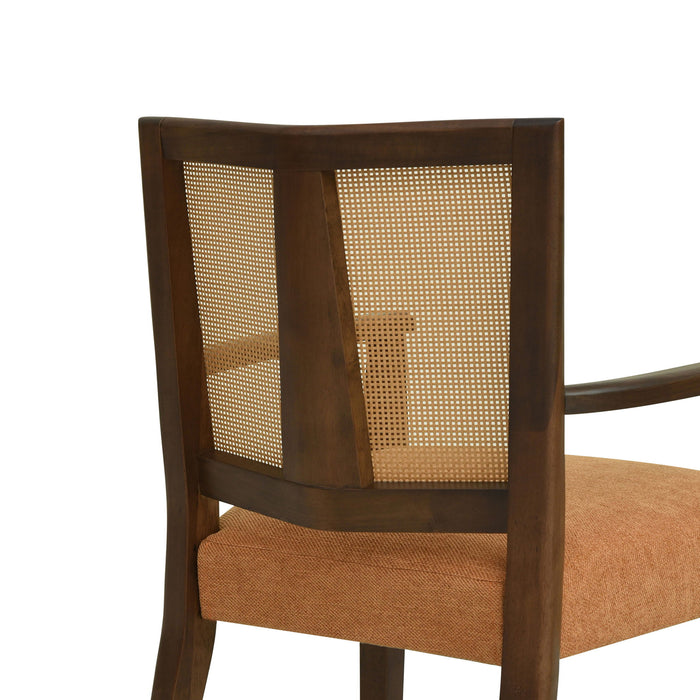 Mid Century Modern Arm Dining Chair Set With Rattan Backrest