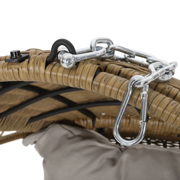 Outdoor / Indoor Wicker Hanging Chair With 8Ft Chain - Light Brown / Beige