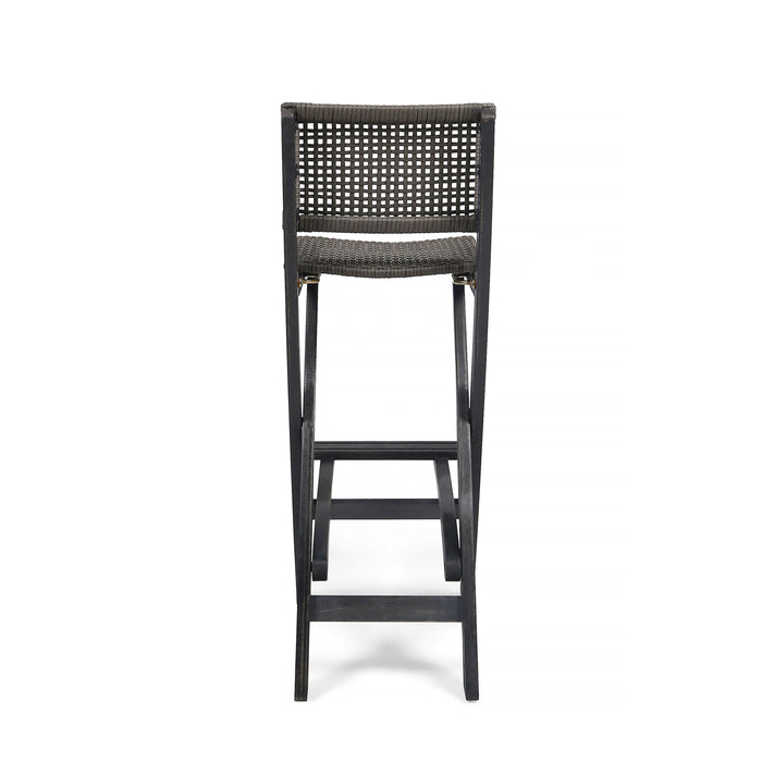 Outdoor Folding Acacia Wood Barstools With Rattan Backrest And Seat