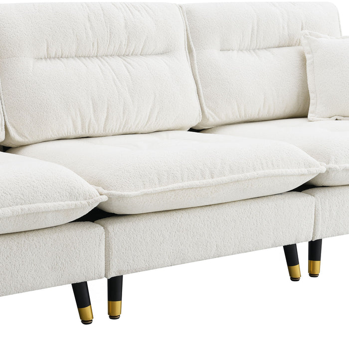 L Shaped Convertible Sectional Sofa 4 Seat Tufted Couch Set With Two Tone Adjust Legs Cloud Movable Ottoman