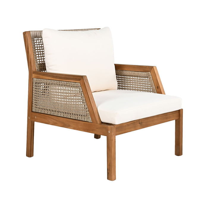 Acacia Wood Patio Furniture Club Chair, Outdoor Wicker Armchair, Deep Seating With Soft Cushions For Porch - Teak / Mix Brown