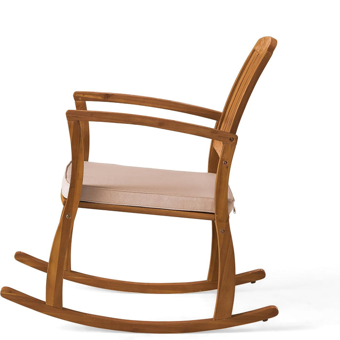 Acacia Wood Outdoor Patio Rocking Chair With Cushion (Set of 2) - Natural / Cream