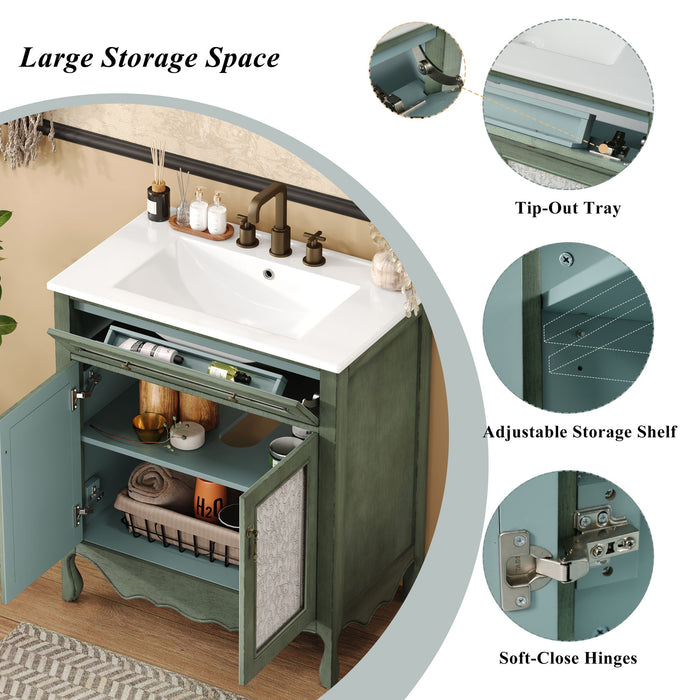 Bathroom Vanity With Rectangle Sink, Tip Out Tray - Antique Blue Green