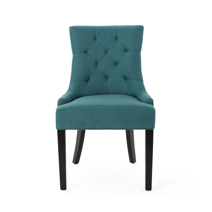 Dining Chair (Set of 2) With Upholstered Diamond Tufting And Espresso Birch Legs - Teal